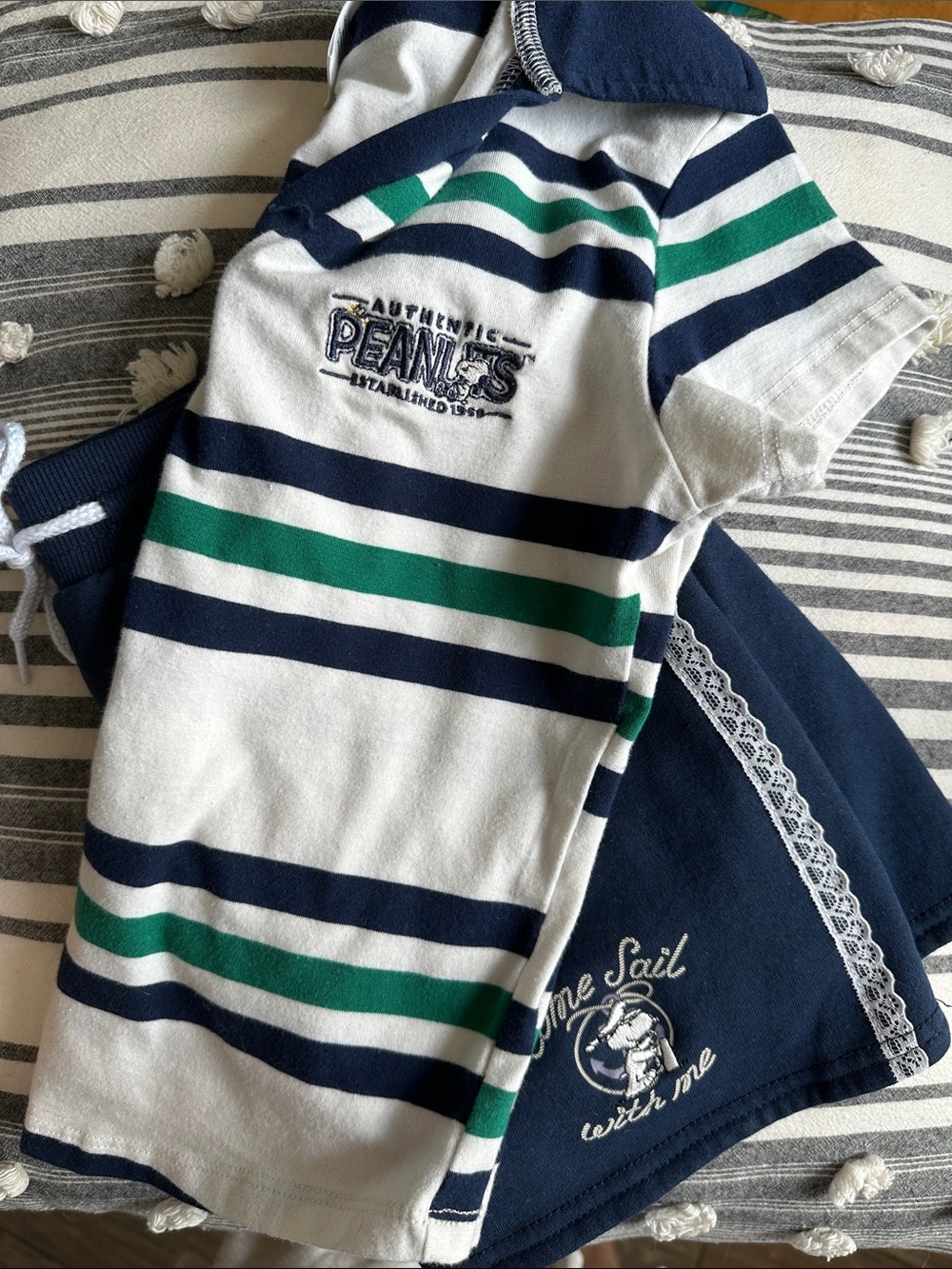 Peanuts Navy, Green & White Striped Polo and Skort